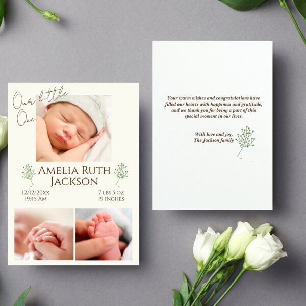 Our little one birth announcement card