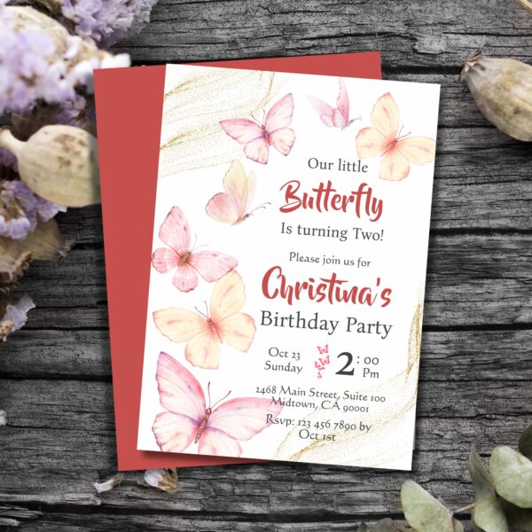 Butterfly themed cute bliss modern 2nd birthday invitation